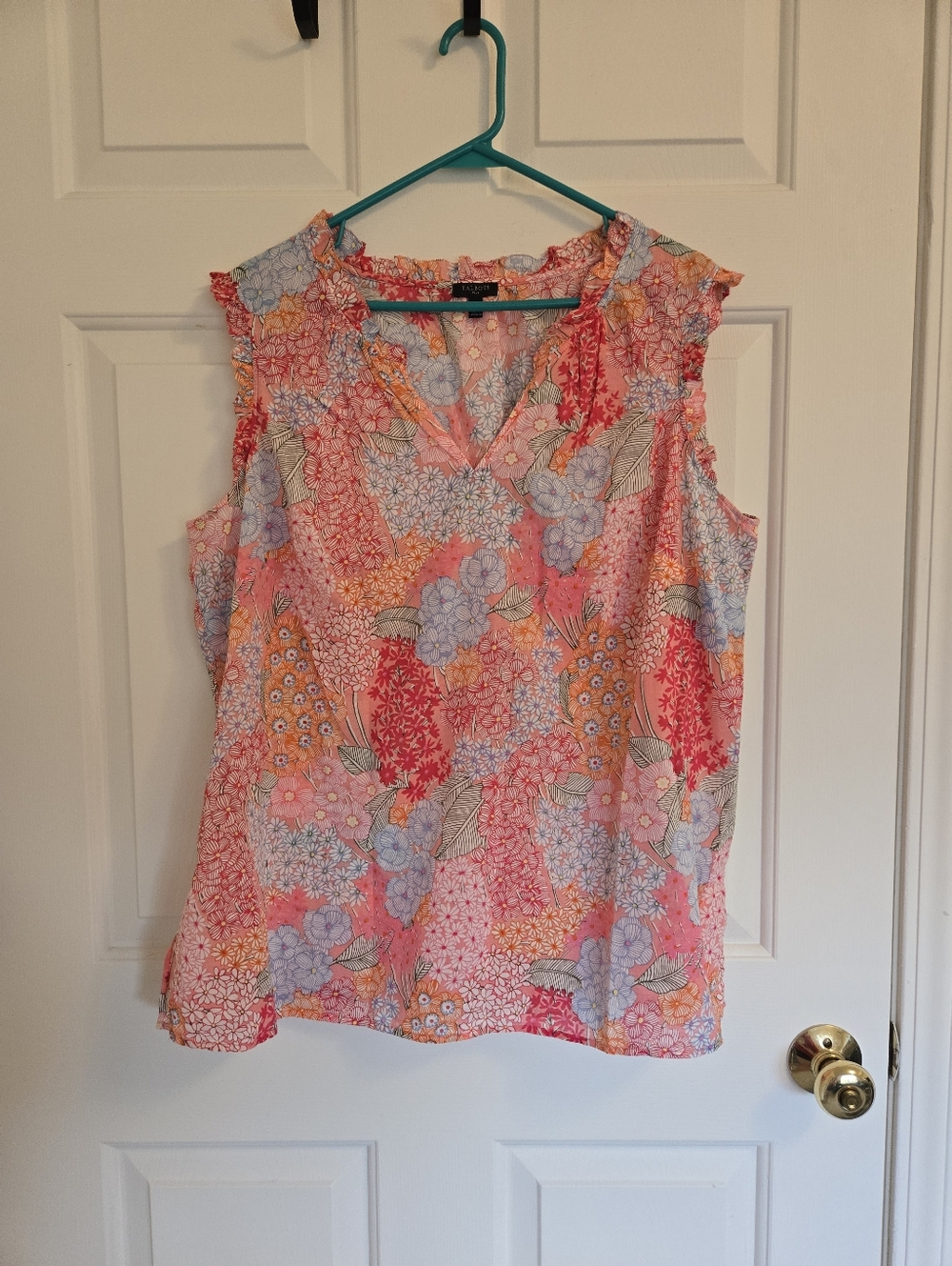 Talbots Ruffle Trim Sleeveless Blouse In Garden Cluster Print Size 1X